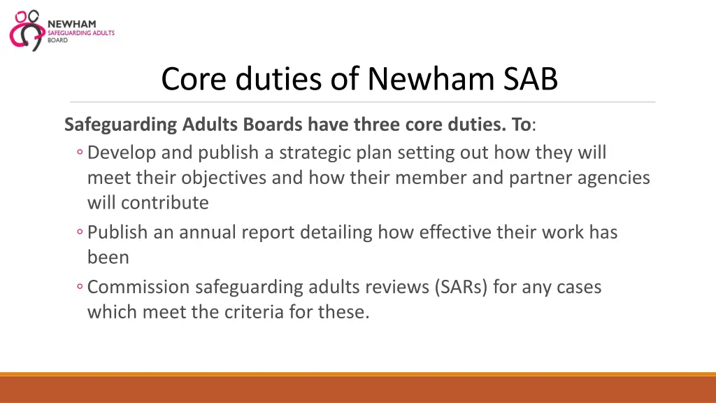 core duties of newham sab