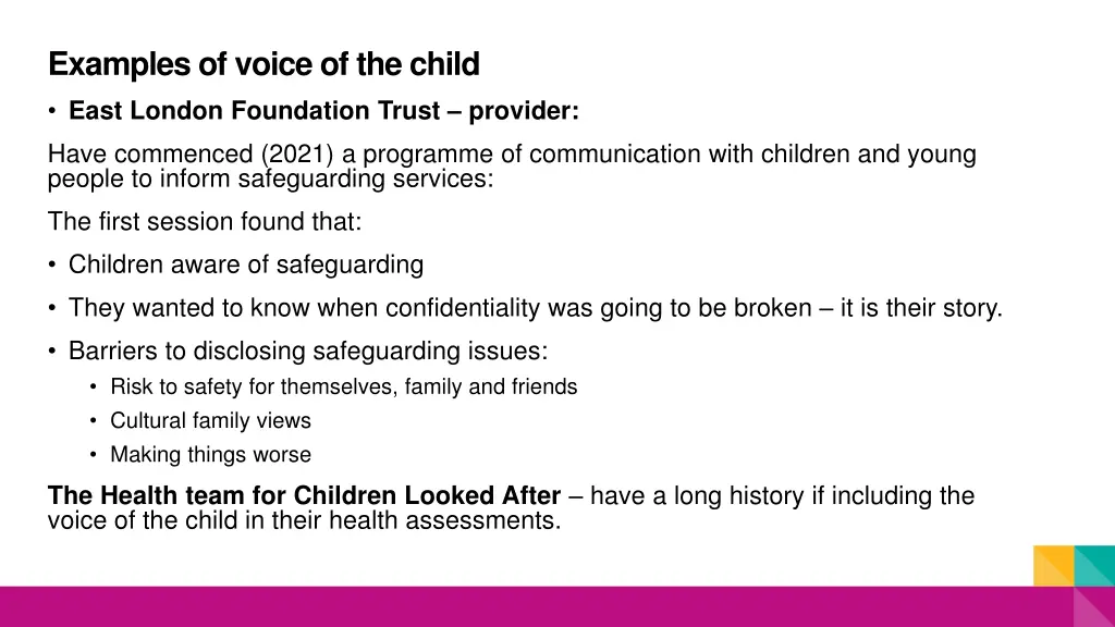 examples of voice of the child east london