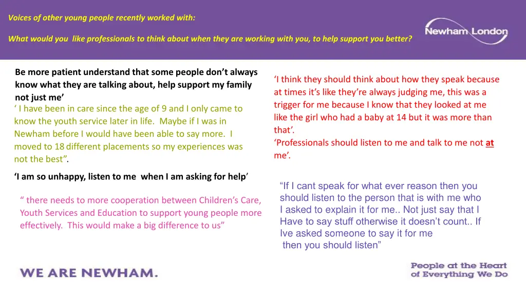 voices of other young people recently worked with