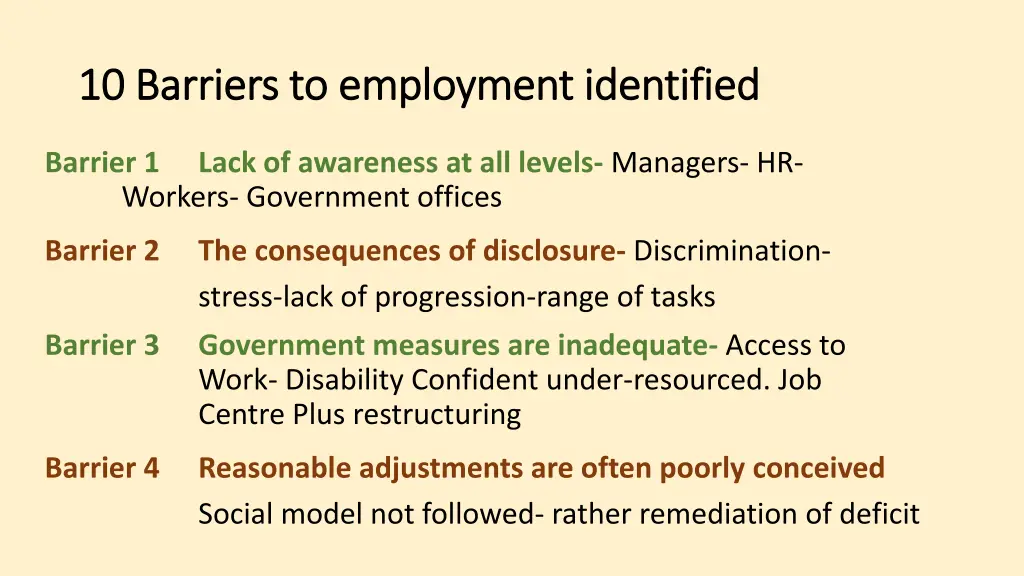 10 barriers to employment identified 10 barriers