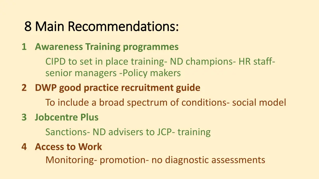 8 main recommendations 8 main recommendations