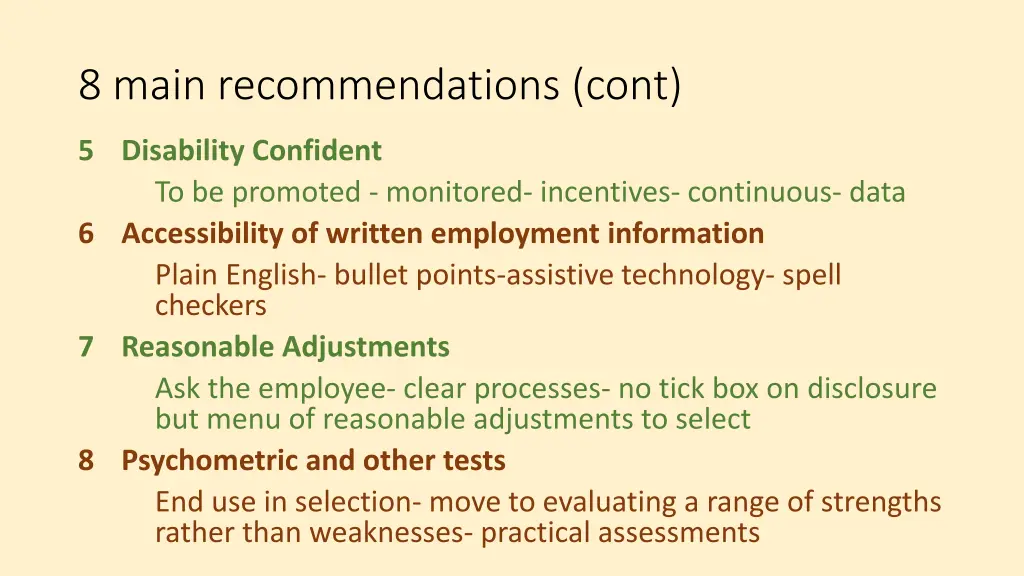 8 main recommendations cont