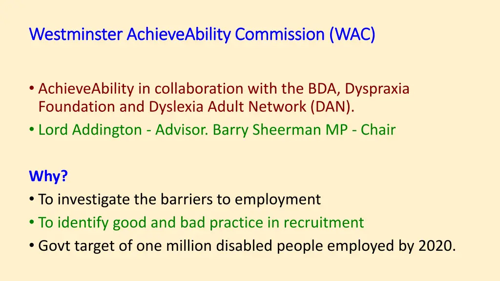 westminster achieveability commission