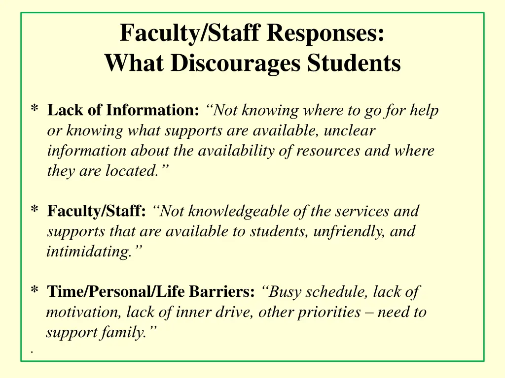 faculty staff responses what discourages students