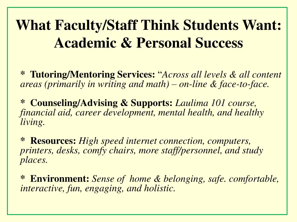 what faculty staff think students want academic