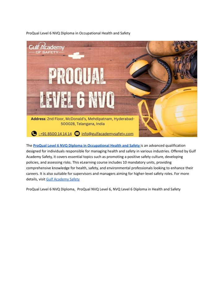 proqual level 6 nvq diploma in occupational