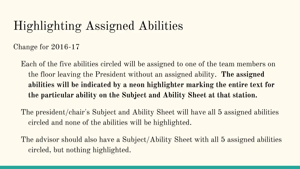 highlighting assigned abilities