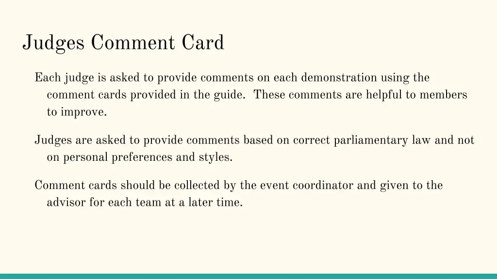 judges comment card