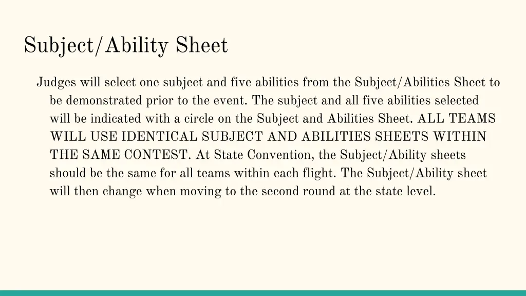 subject ability sheet