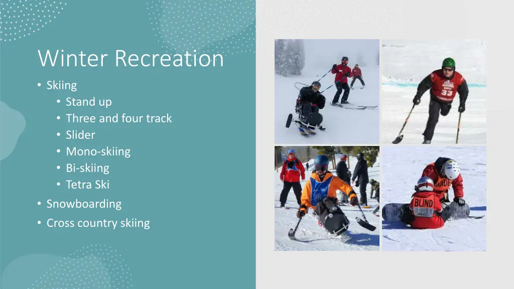 winter recreation skiing stand up three and four