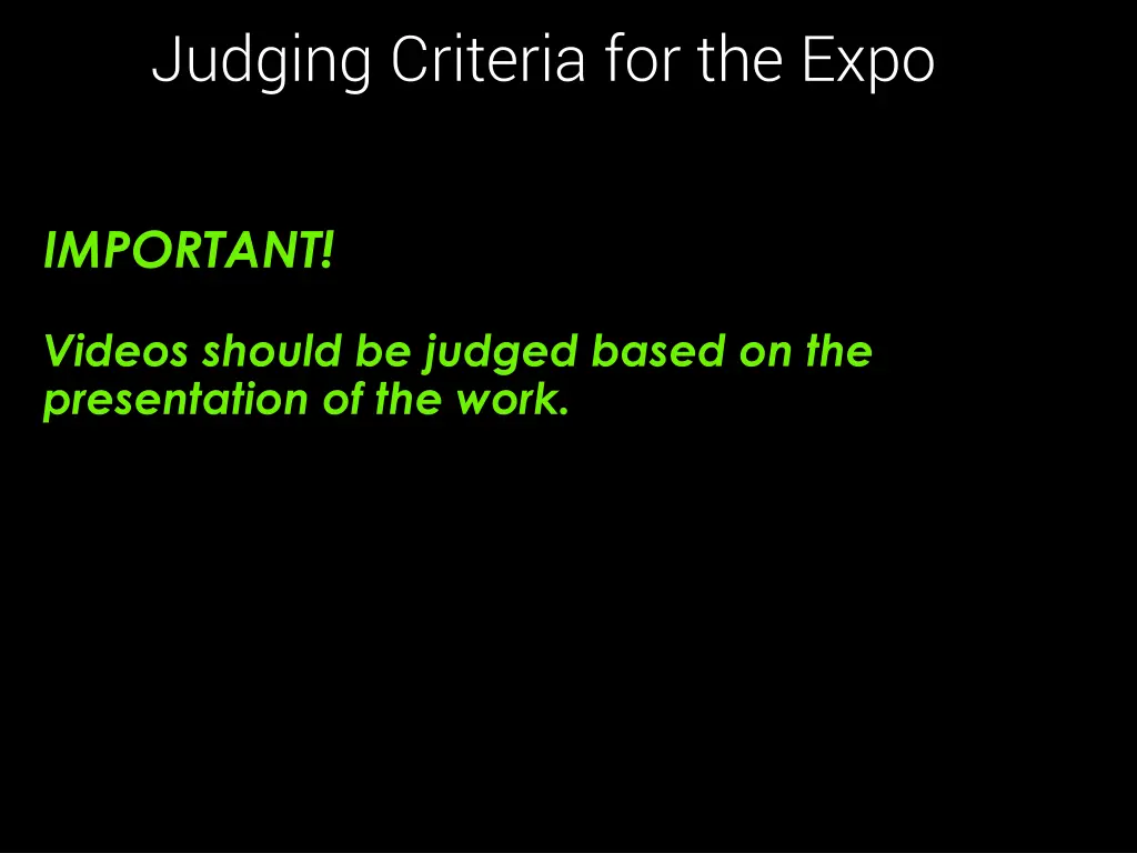 judging criteria for the expo