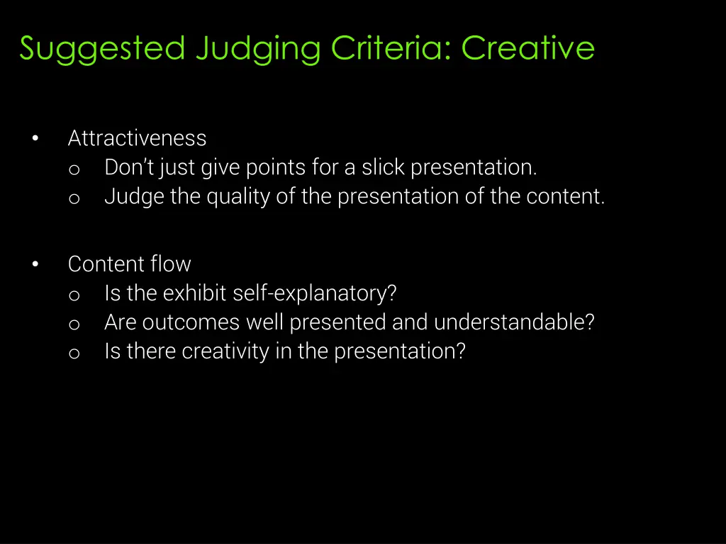 suggested judging criteria creative