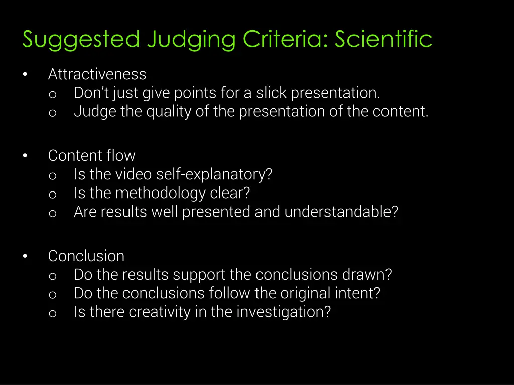 suggested judging criteria scientific