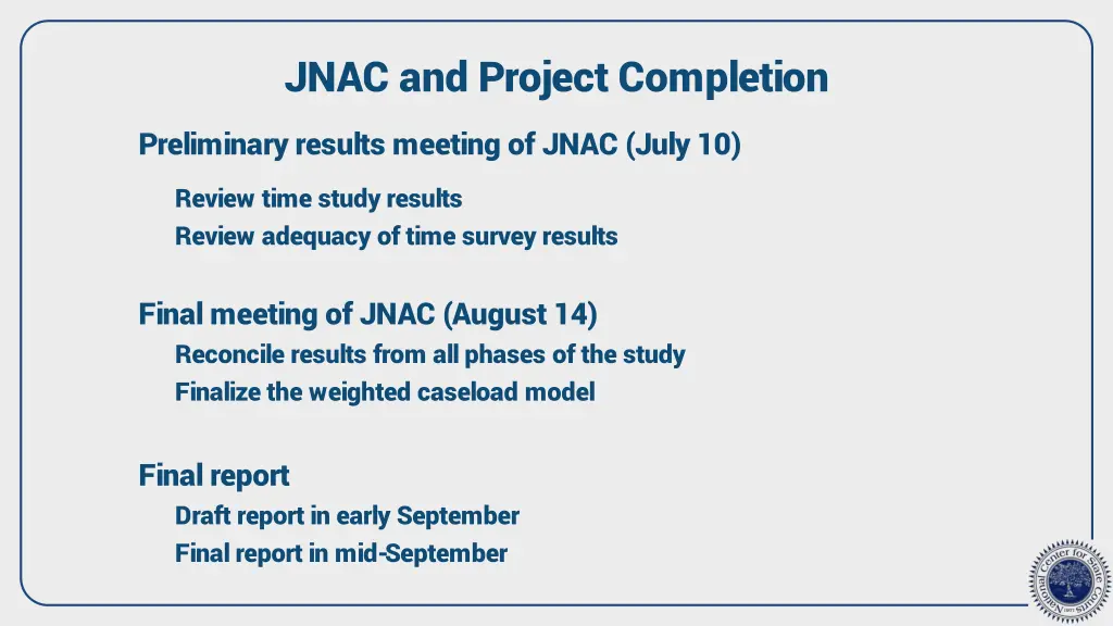 jnac and project completion