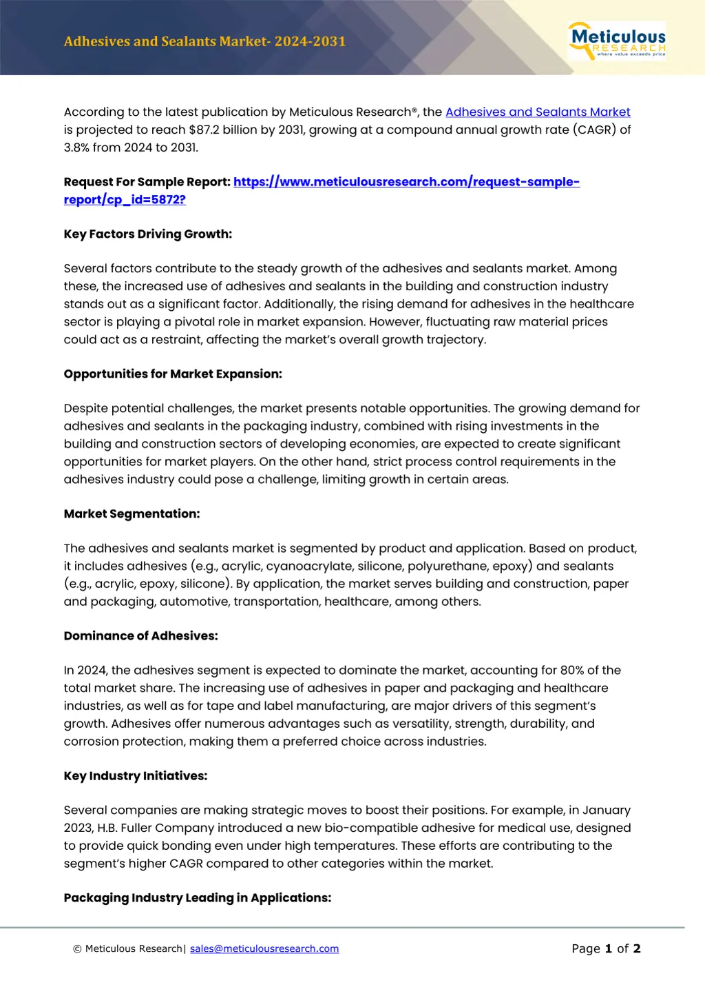 adhesives and sealants market 2024 2031