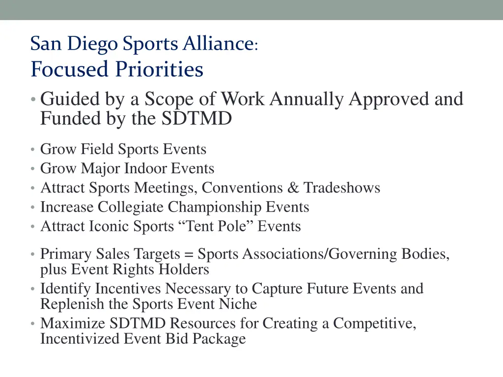 san diego sports alliance focused priorities