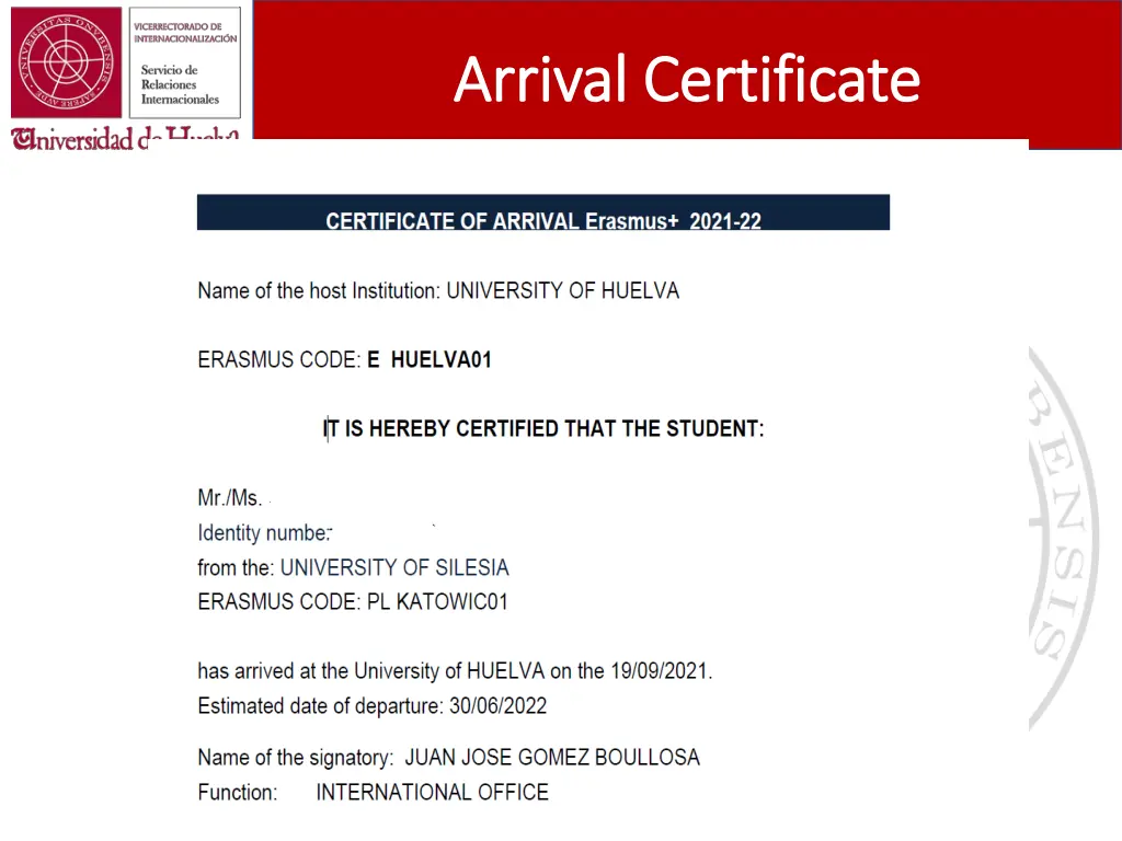 arrival arrival certificate certificate