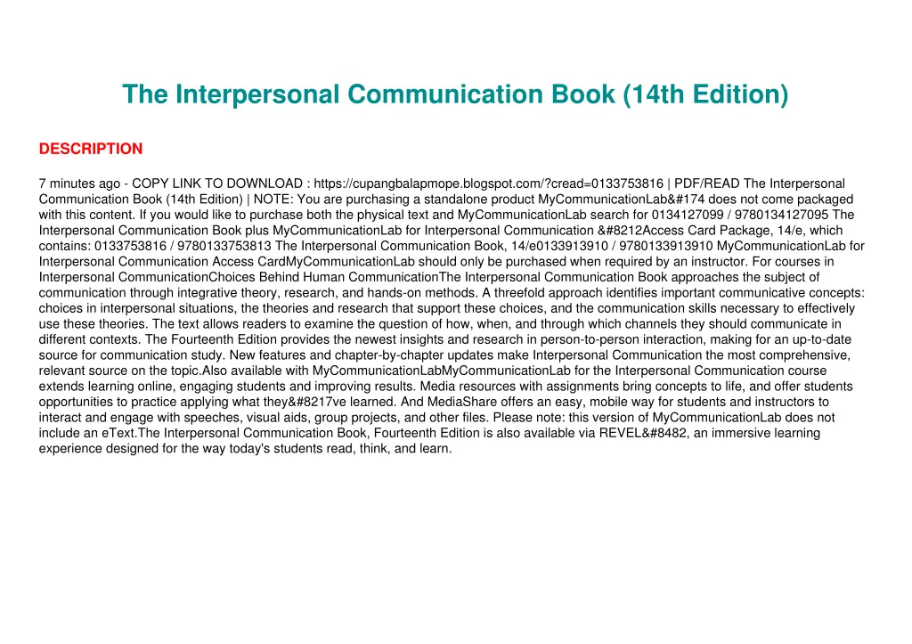 the interpersonal communication book 14th edition 3