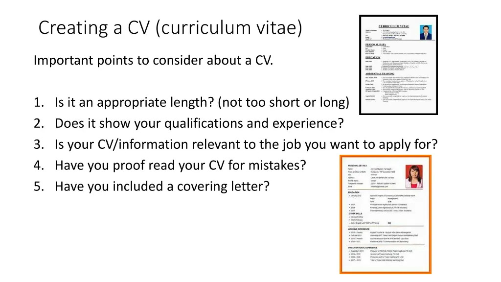 creating a cv curriculum vitae