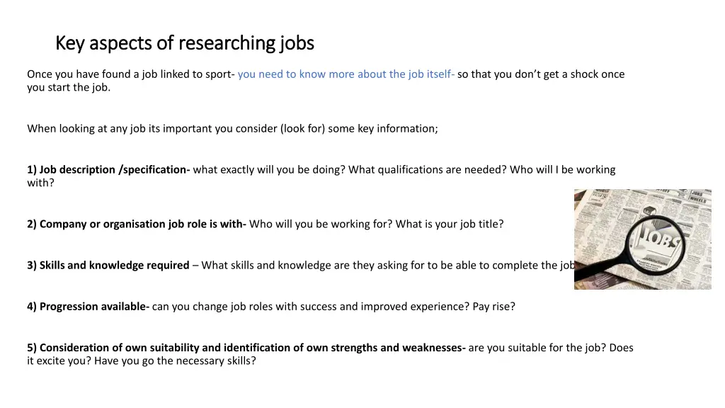 key aspects of researching jobs key aspects