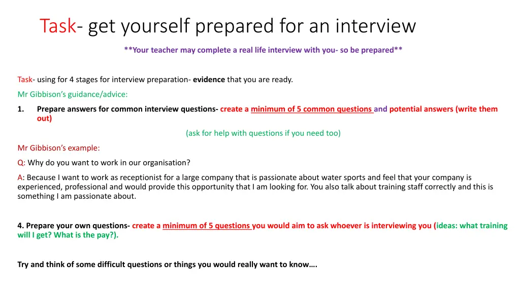 task get yourself prepared for an interview