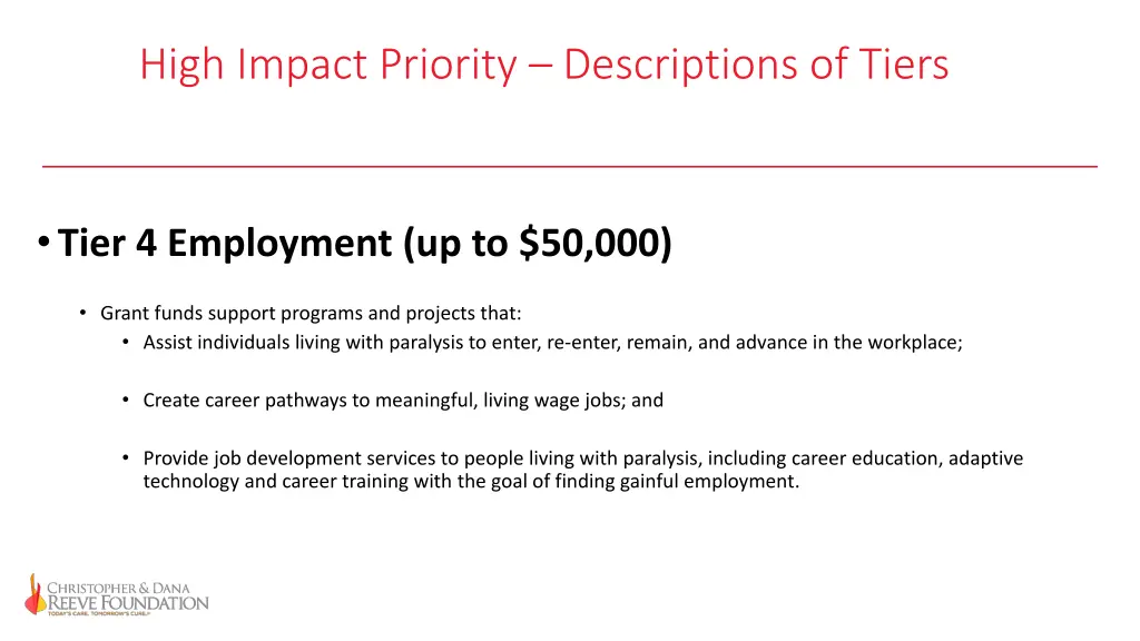 high impact priority descriptions of tiers 2