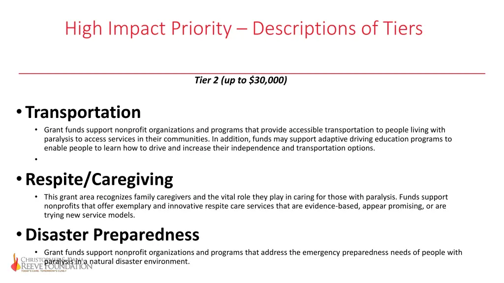 high impact priority descriptions of tiers