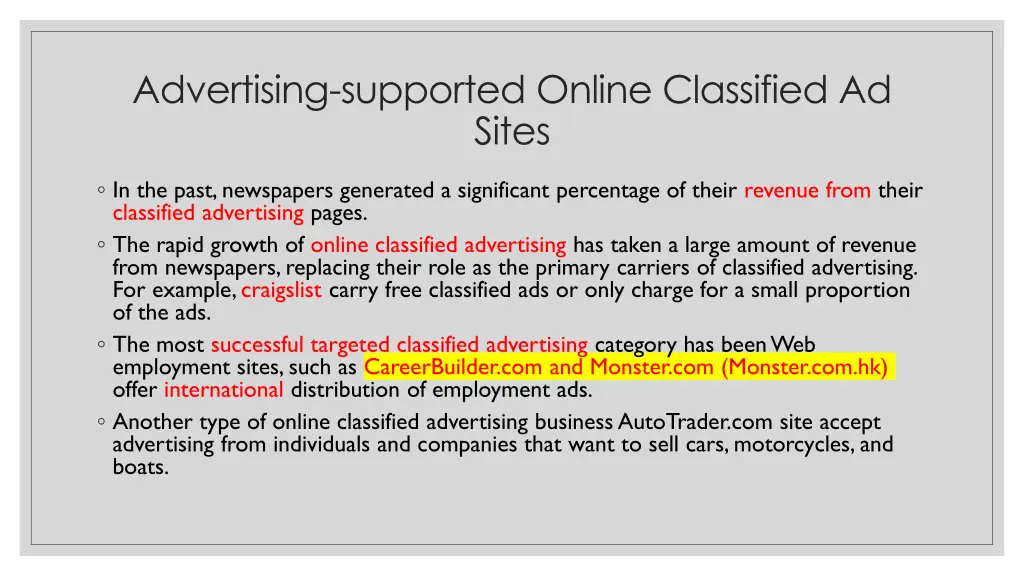 advertising supported online classified ad sites