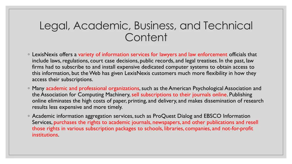 legal academic business and technical content