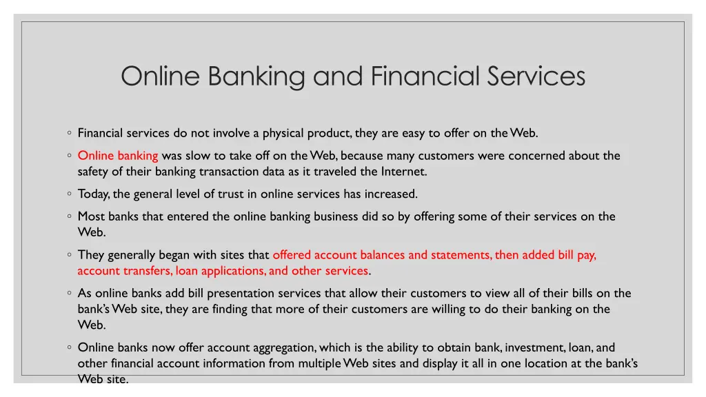 online banking and financial services