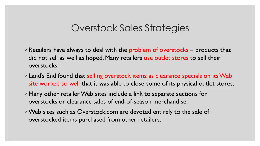 overstock sales strategies