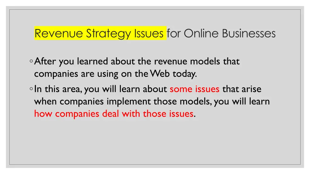 revenue strategy issues for online businesses