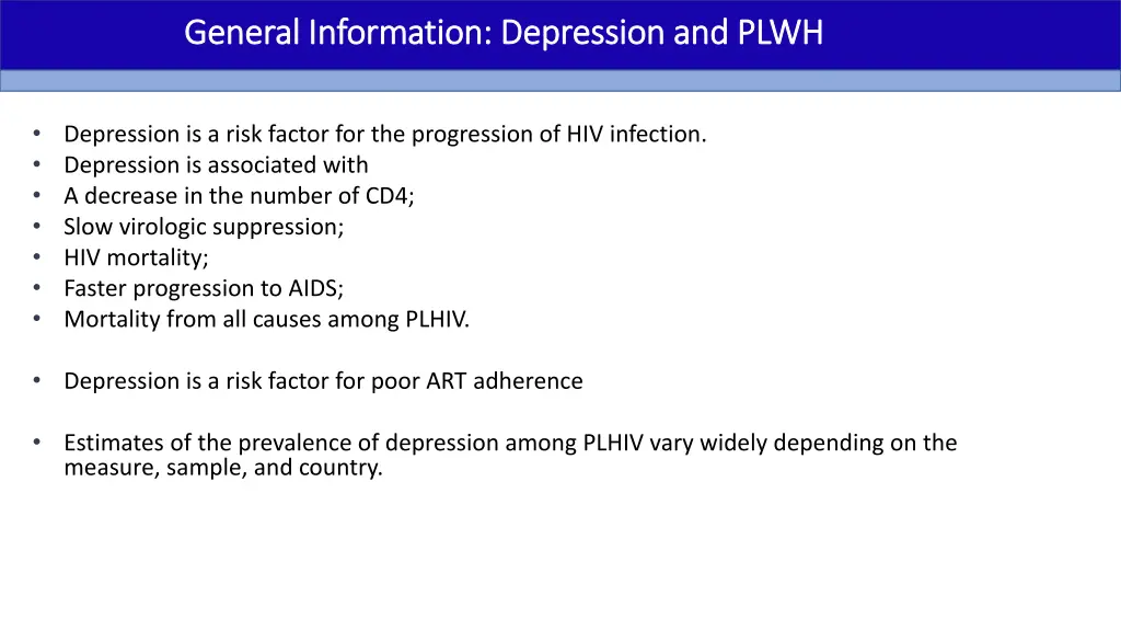 general information depression and plwh general