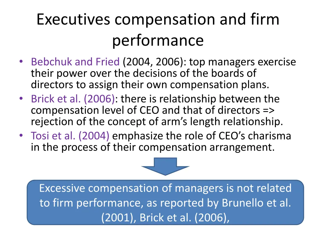 executives compensation and firm performance