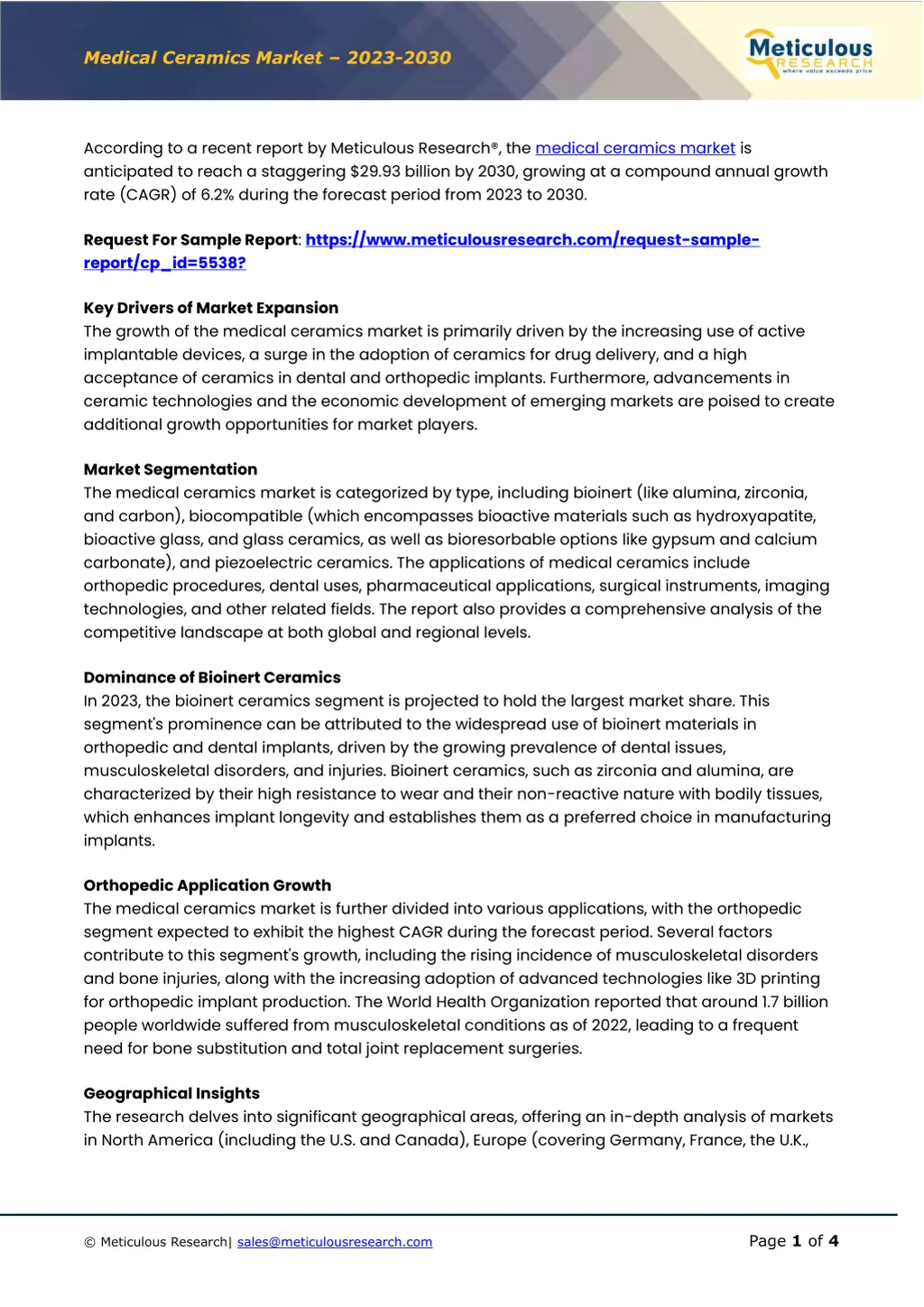 medical ceramics market 20 2 3 20 3 0