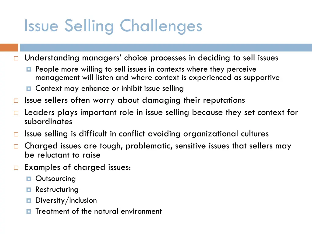 issue selling challenges