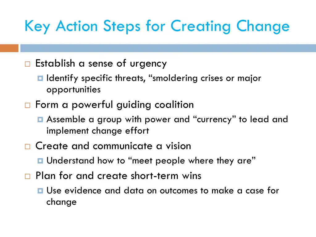 key action steps for creating change