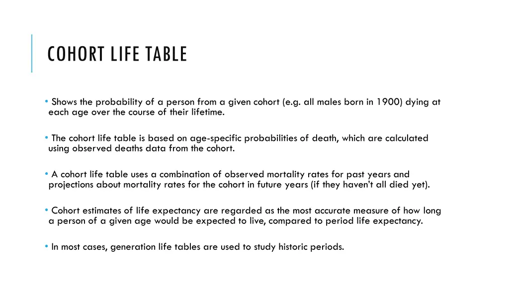 cohort life table