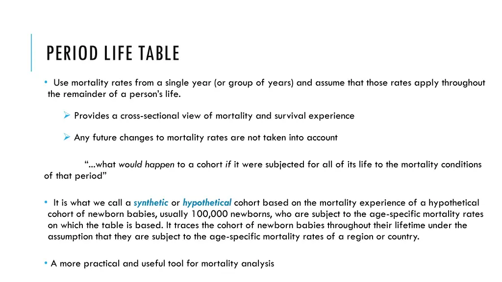 period life table