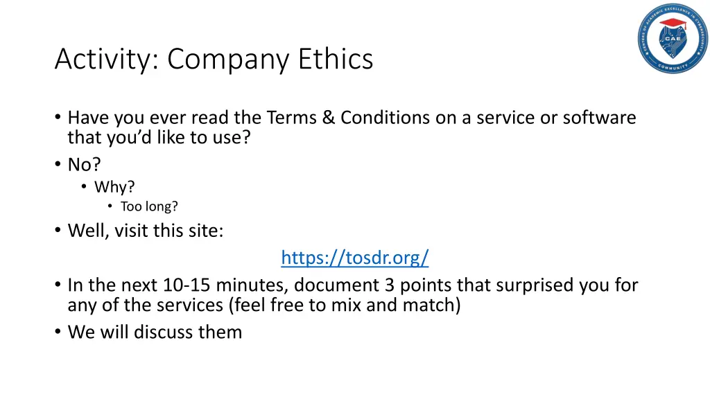 activity company ethics