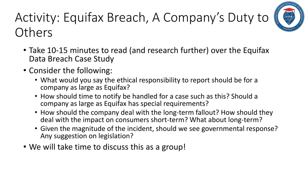 activity equifax breach a company s duty to others