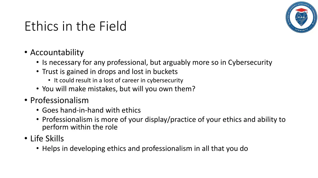 ethics in the field