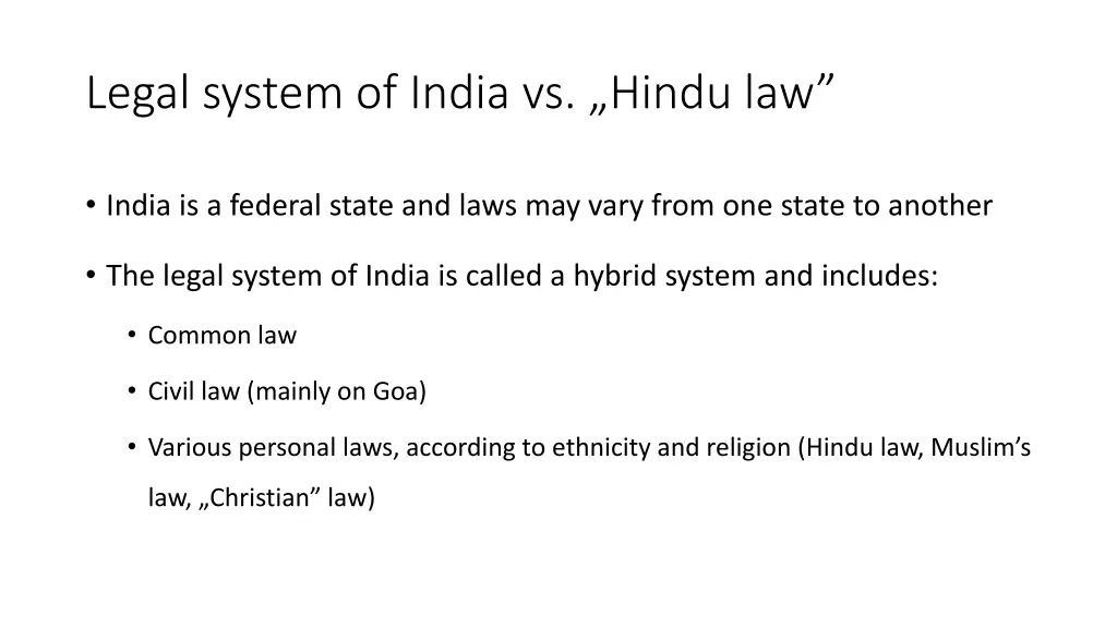 legal system of india vs hindu law