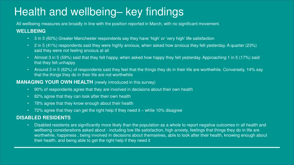 health and wellbeing key findings