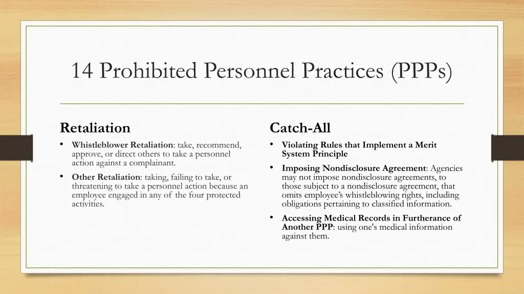 14 prohibited personnel practices ppps