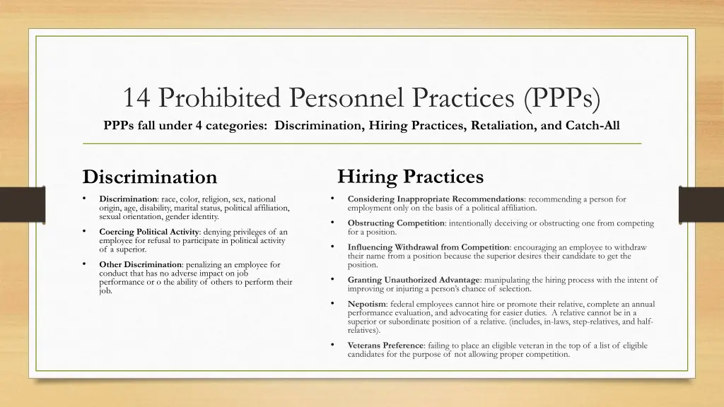 14 prohibited personnel practices ppps ppps fall