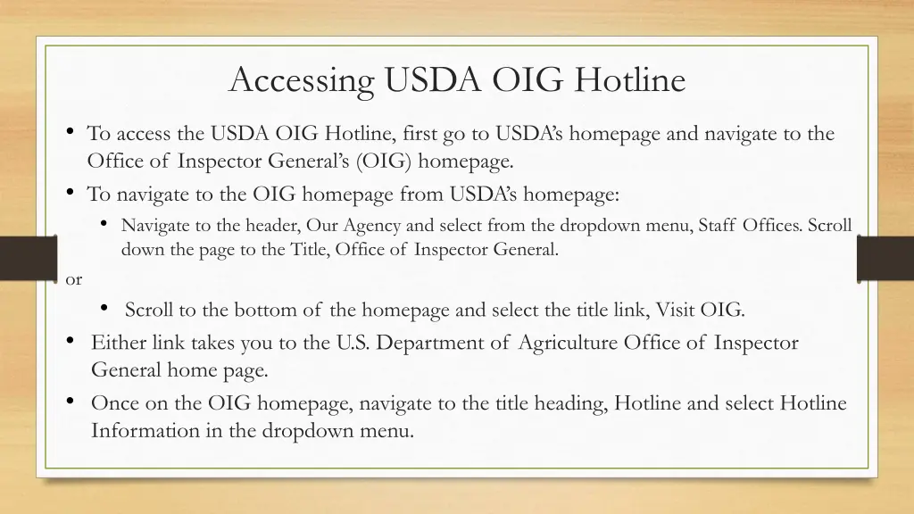 accessing usda oig hotline