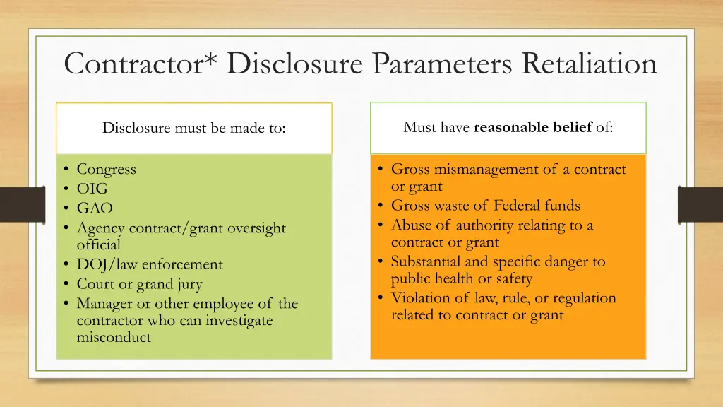 contractor disclosure parameters retaliation