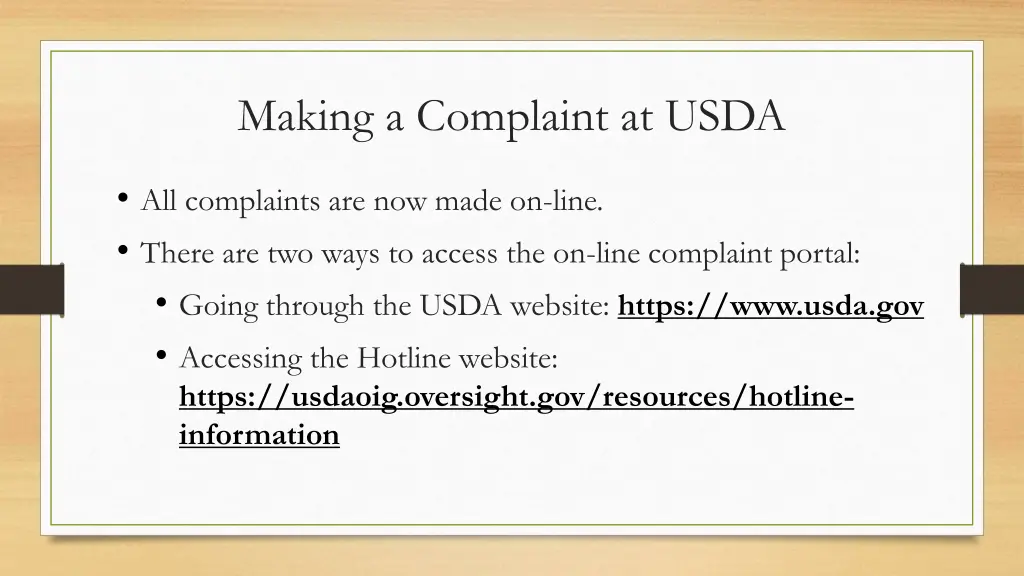 making a complaint at usda