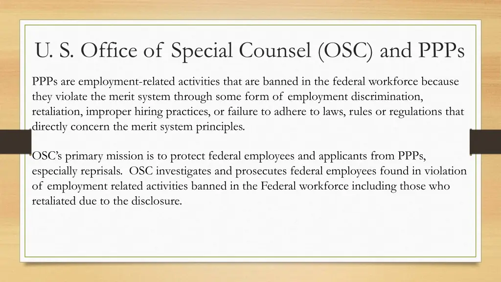 u s office of special counsel osc and ppps